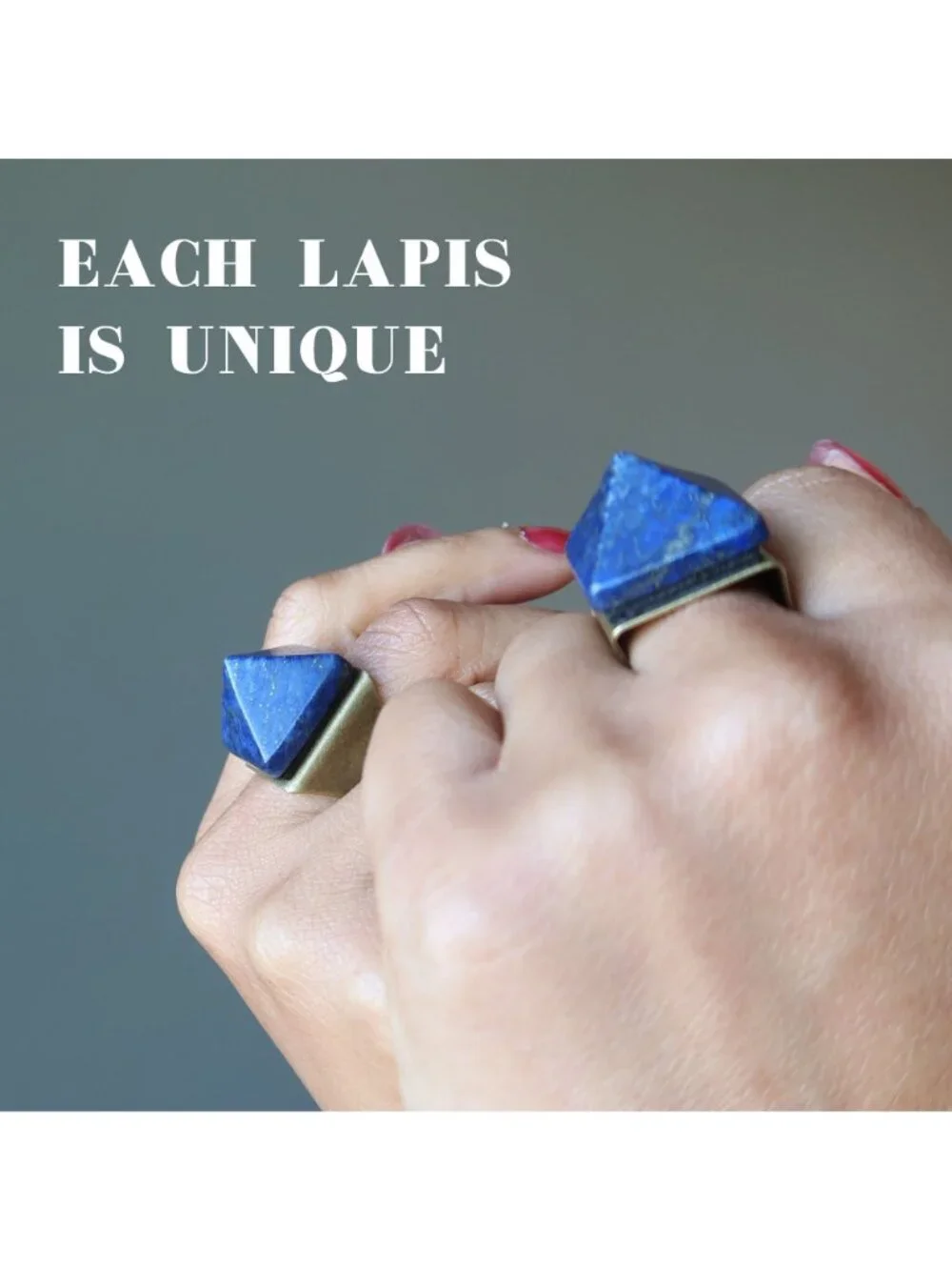 Lapis Lazuli Ring Blue Pharaoh Pyramid Gem Bronze Adjustable Size 5 to 8 Jewelry